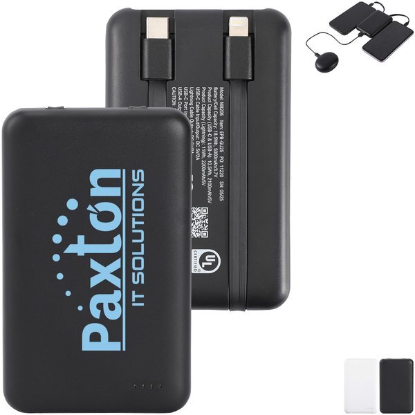 Guild UL Listed Power Bank w/ Built-In Cables, 5000mAh