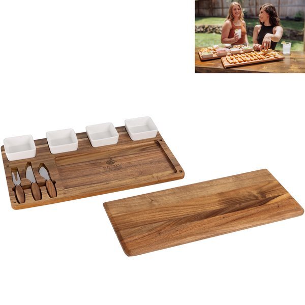 Picada Acacia Tapas Board w/ Ceramic Bowls