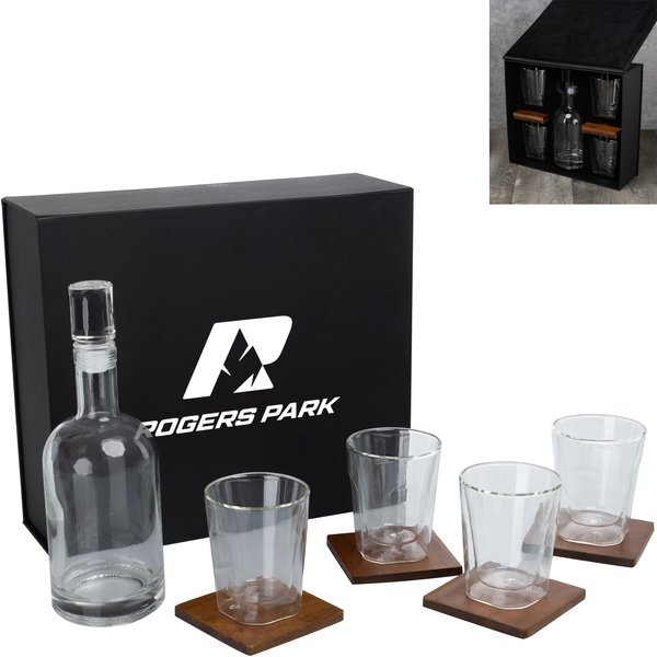 Ambassador Whiskey Box w/ Decanter & 4 Lowball Glasses
