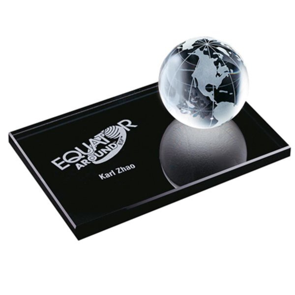 Crystal Globe on Black Glass Base, 6"