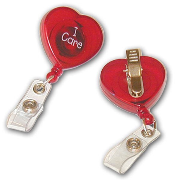 Heart Shaped "I Care" Retractable  Badgeholder, Stock