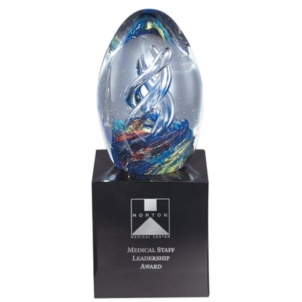 Hydra Egg Art Glass Award with Base, 7-1/2"