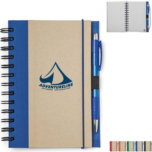 Recycled Color Spine Spiral Notebook & Pen Set, 5-1/2" x 7"