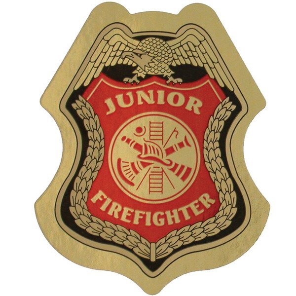Junior Firefighter Foil Sticker Badge, Stock
