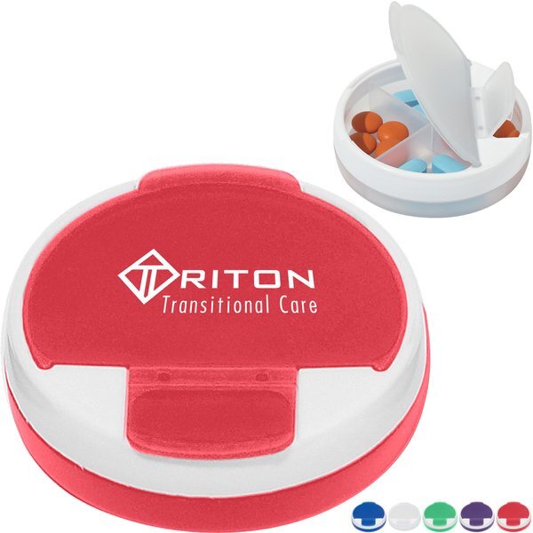Round Travel Pill Box, Four Compartment