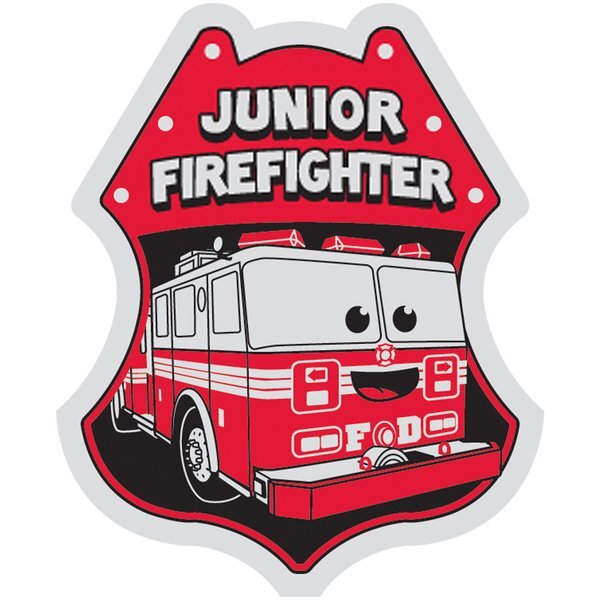 Junior Firefighter/Fire Truck Foil Sticker Badge, Stock