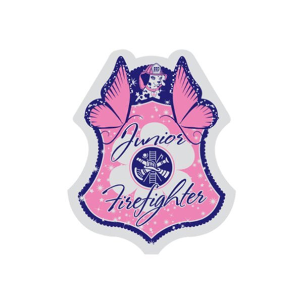 Pink Junior Firefighter Foil Sticker Badge, Stock - Closeout, On Sale!