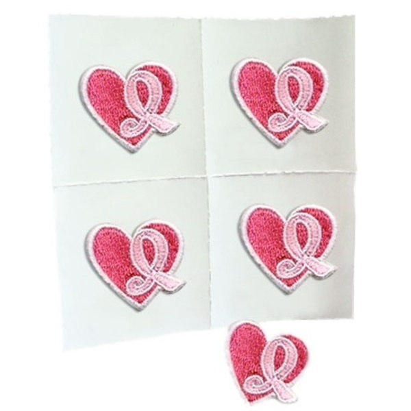 Embroidered Adhesive Applique Event Pack, Pink Ribbon Heart Design, Stock