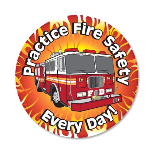 Practice Fire Safety Every Day Fire Truck Sticker Roll, Stock