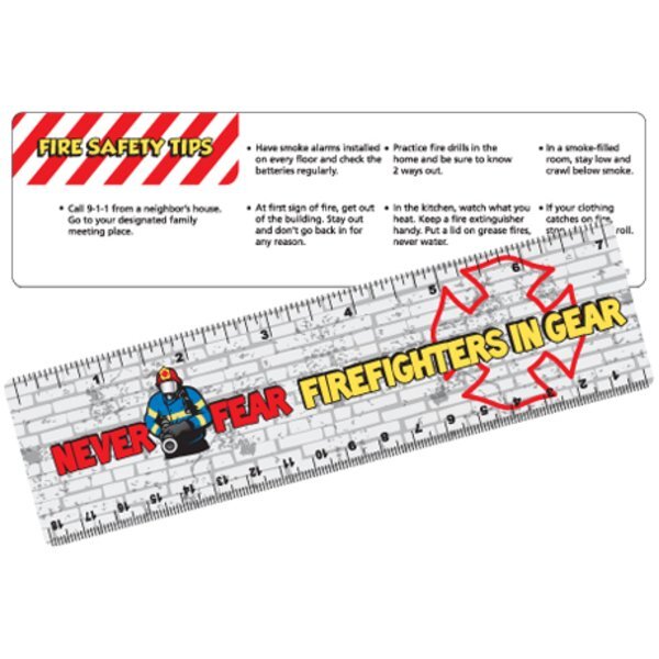 Safety Laminated Never Fear Firefighters In Gear Ruler, Stock