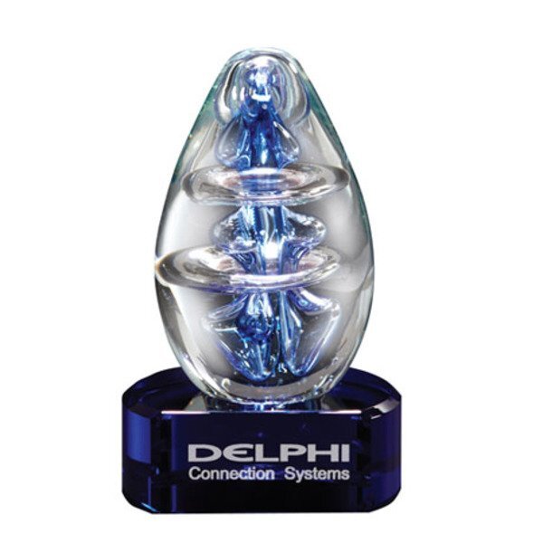 Atom Egg Art Glass Award w/ Blue Glass Base, 4"