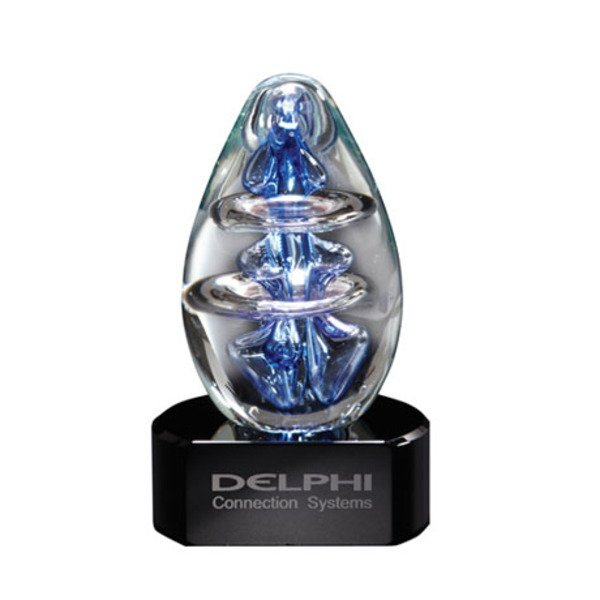 Atom Egg Art Glass Award w/ Black Glass Base, 4"