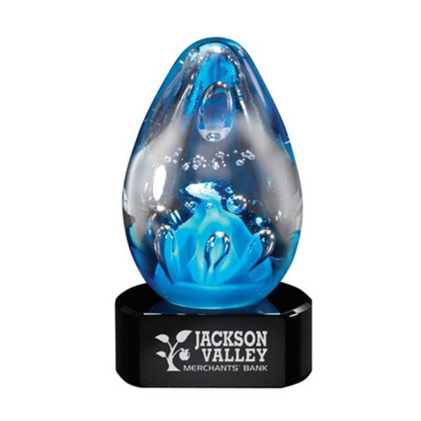 Cobalt Egg Art Glass Award w/ Black Glass Base, 4-1/2"