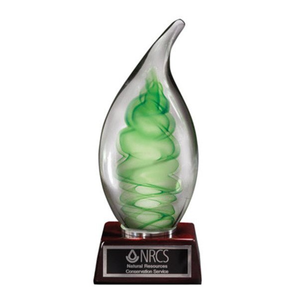 Dublin Art Glass Award w/ Rosewood Base, 7-1/4"
