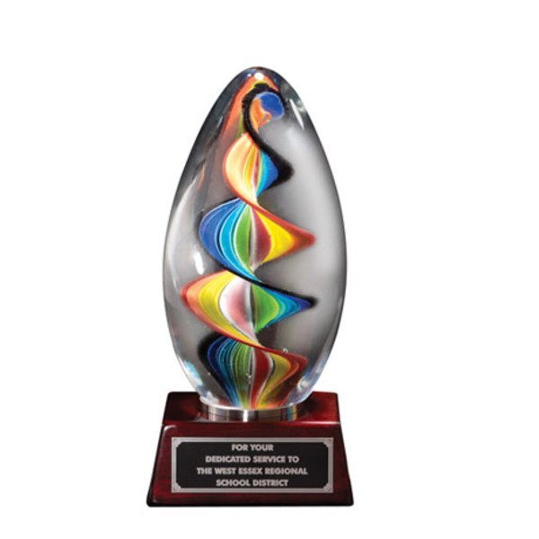 Kaleidoscopic Egg Art Glass Award w/ Rosewood Base, 6-1/2"