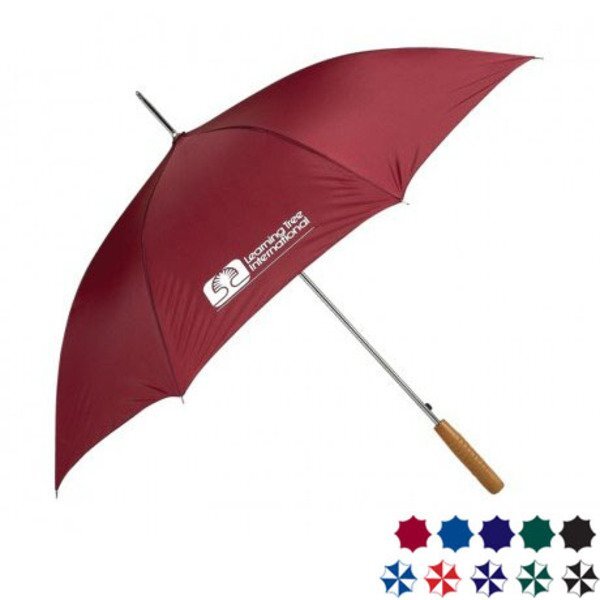 Wood Handle Auto Open Stick Umbrella, 48" Arc