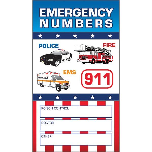 Emergency Numbers Business Card Magnet, Stock