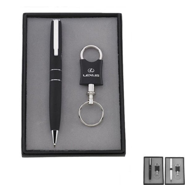 Ballpoint Pen & Pewter Keychain Gift Set
