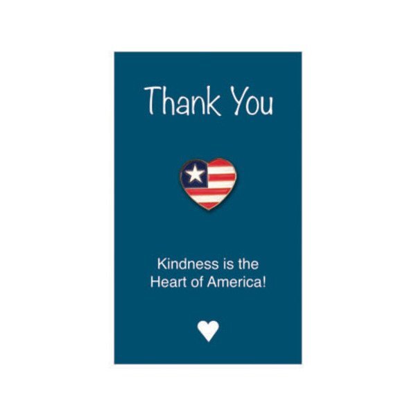 Patriotic Heart Lapel Pin on "Kindness is the Heart of America" Appreciation Card, Stock - Closeout, While Supplies Last!
