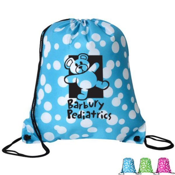 Doodle Polyester Drawstring Tote, Bubble Design