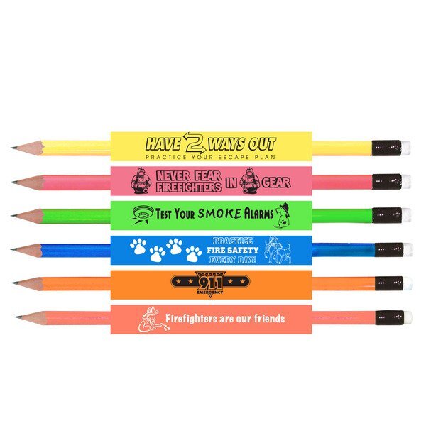 Assorted Fire Safety Message Pencils, Neon Colors, Stock