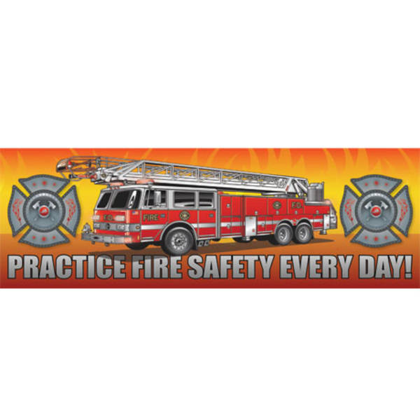 Practice Fire Safety Every Day Fire Truck Heavy Duty Banner, Stock