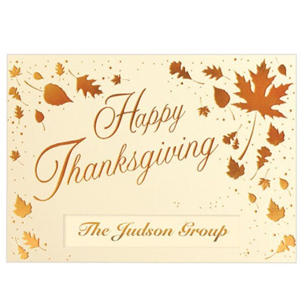 Happy Thanksgiving Scattered Leaves Holiday Greeting Card
