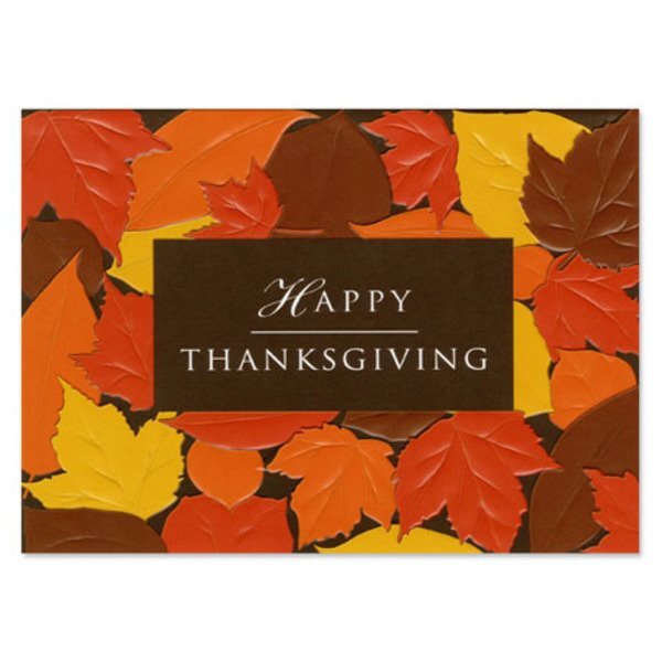 Happy Thanksgiving Embossed Leaves Holiday Greeting Card