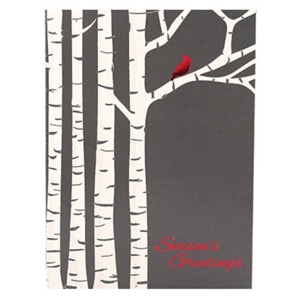 Seasons's Greetings Cardinal in the Birch Holiday Greeting Card