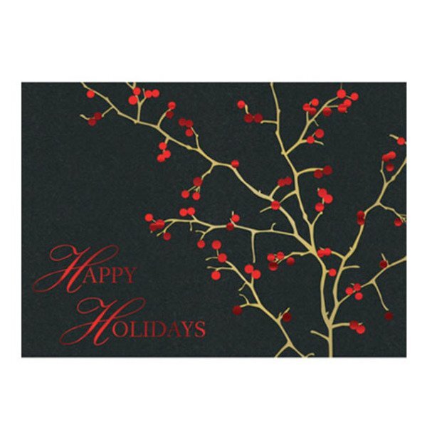 Happy Holidays Red Berries Holiday Greeting Card