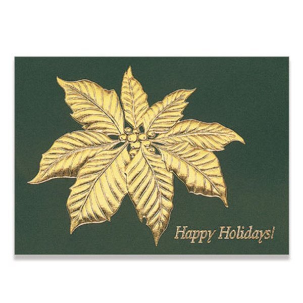 Happy Holidays Poinsettia Leaf Holiday Greeting Card