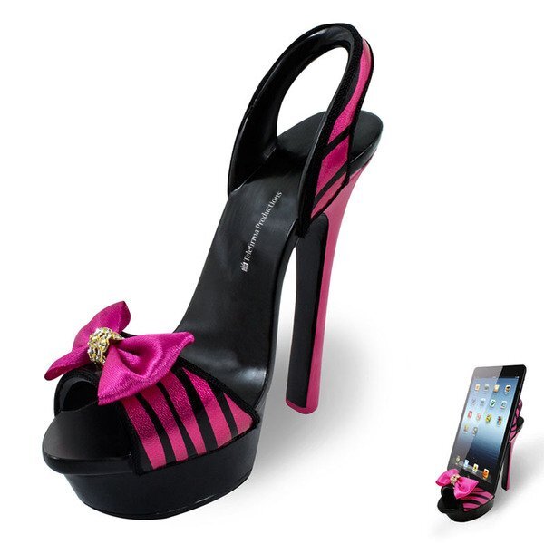High Heel Shoe Phone Stand - Pink Zebra Sandal