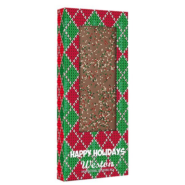 Gourmet Belgian Chocolate Bar with Holiday Nonpareil Sprinkles