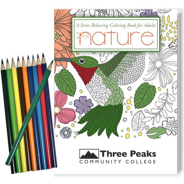 Adult Coloring Book, Nature Design Theme with Colored Pencils