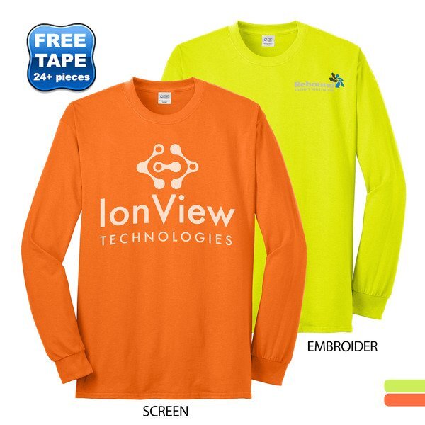 Port & Company® 50/50 Cotton/Poly Men's Long Sleeve Tee, Safety Colors