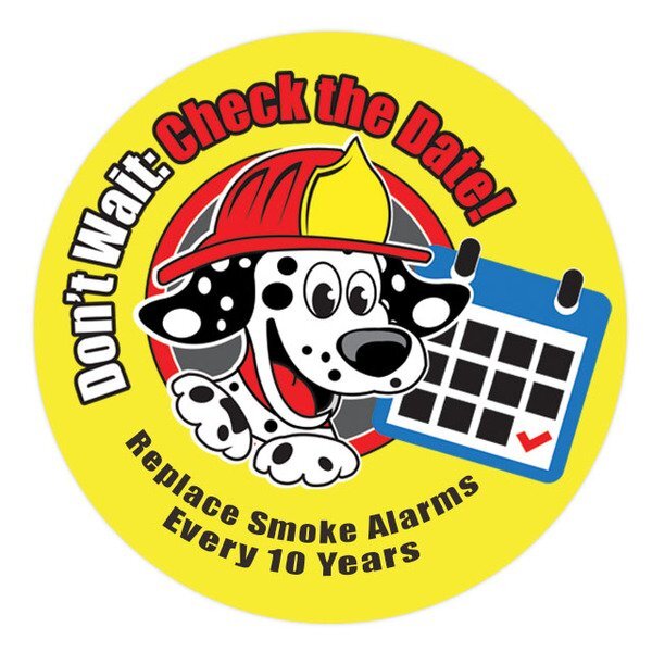 Replace Smoke Alarms Every 10 Years Sticker Roll, Stock  - Closeout, On Sale!