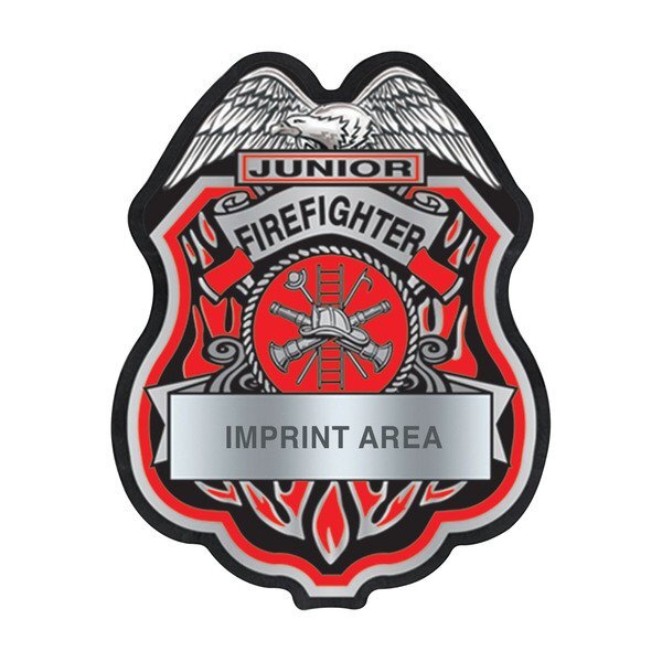 Junior Firefighter Silver and Black Plastic Badge
