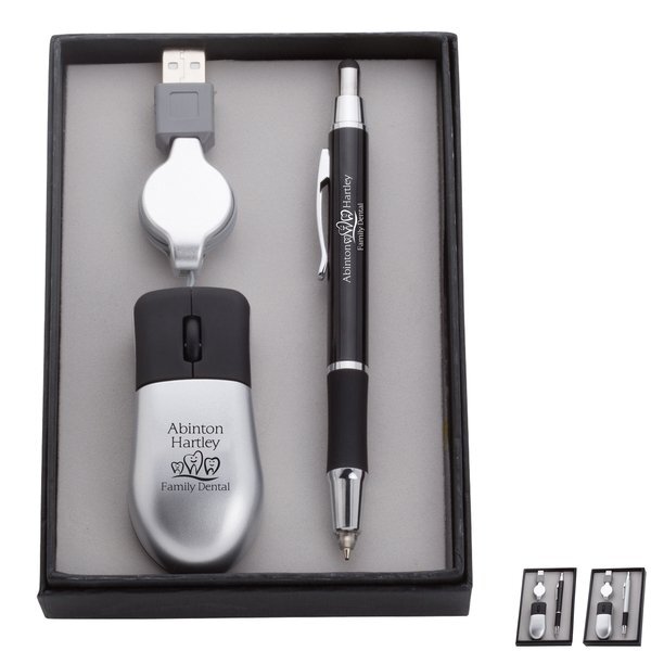 LED Stylus Pen and USB Optical Travel Mouse Set