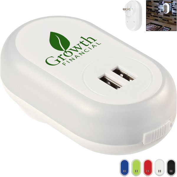 Nightlight A/C Adapter with Dual USB Ports