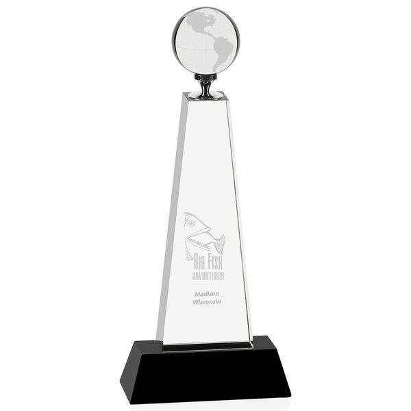 Global Peak Crystal Award with Black Glass Base, 13-1/2"