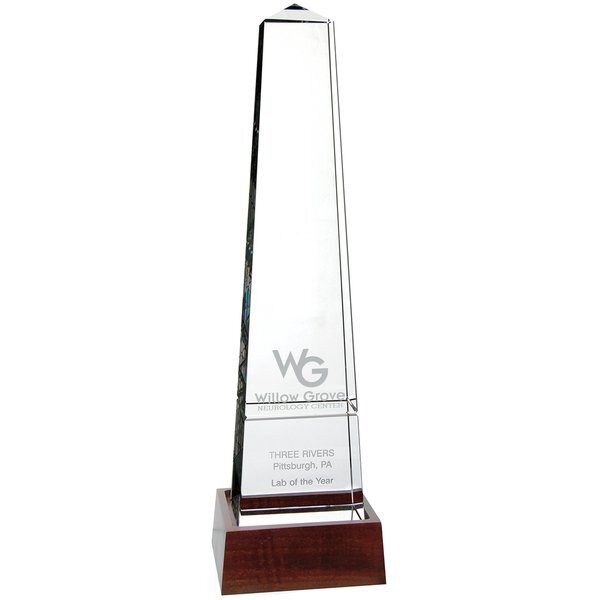 Bristol Obelisk Crystal Award with Wood Base, 15-3/4"