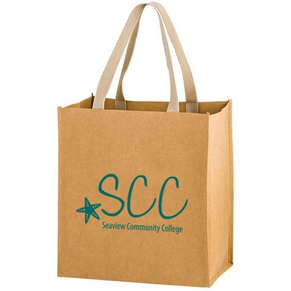 Grocery Washable Kraft Paper Tote Bag w/ Web Handle