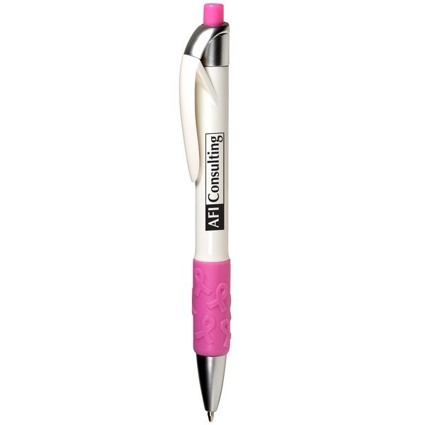 Pink Awareness Ribbon Click Pen w/ Rubber Grip