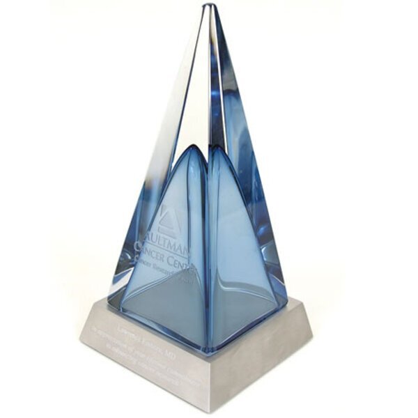 Blue Pyramid Art Glass Award, Large, 12-3/4"
