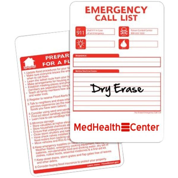 Dry Erase Emergency Preparation Tips & Numbers Card