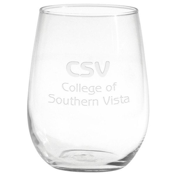 Stemless White Wine Glass - Deep Etched, 17oz.