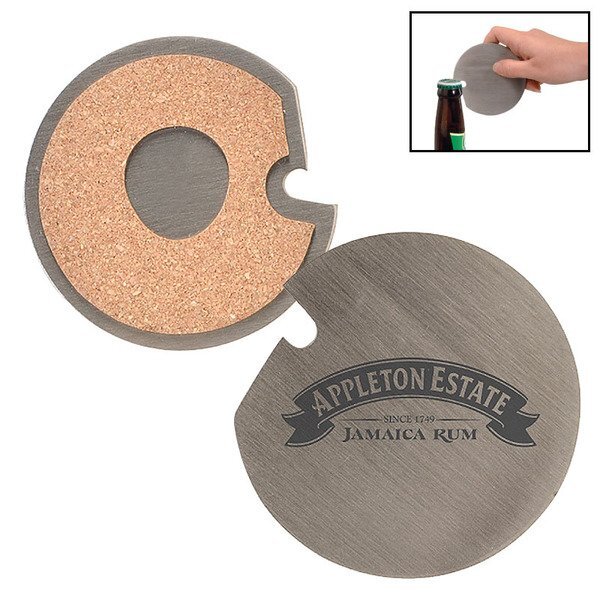 Stainless Steel Coaster with Cork Base & Bottle Opener