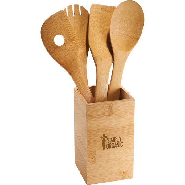 Bamboo 4-Piece Kitchen Tool Set & Canister