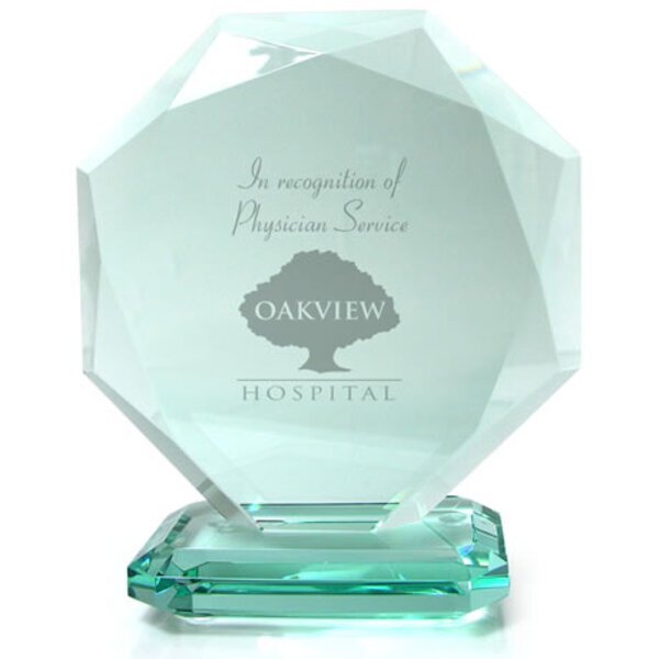 Ottoman Octagon Jade Crystal Award, 6-1/4"