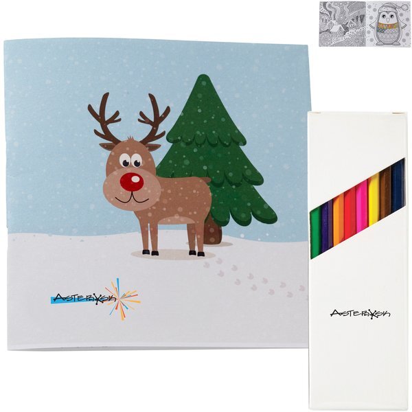 Holiday Deluxe Reindeer Adult Coloring Book & 8-Piece Color Pencil Set